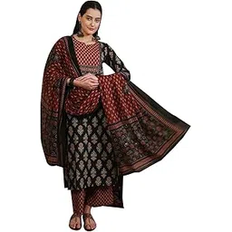 gulmohar jaipur Women's Cotton Calf Length Printed Straight Kurta Suit Set-picture-27