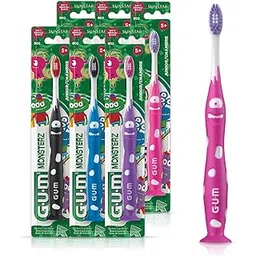 GUM Monsterz Jr Kids’ Toothbrush, Soft Bristled Children’s Toothbrush with Su Countion Cup, for Ages 5+, 1 Count (Pack of 6)-picture-15