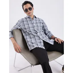 Guns & Sons Men Modern Fit Tartan Checked Spread Collar Cotton Casual Shirt-picture-14