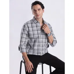 Guns & Sons Modern Tartan Checked Spread Collar Cotton Casual Shirt-picture-38