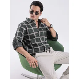 Guns & Sons Modern Windowpane Checked Spread Collar Cotton Casual Shirt-picture-35