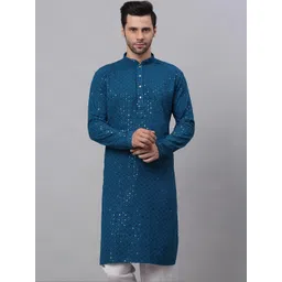 GUPTA TRENDZ Men Geometric Embroidered Flared Sleeves Thread Work Handloom Kurta-picture-19