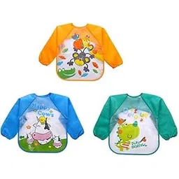 GURBIK Washable 3 Pcs Long Sleeve Bibs, Waterproof Baby Bibs, Toddler Sleeved Bib, Baby Smock for Eating Feeding, 6-24 Months (Multicolor)-picture-19