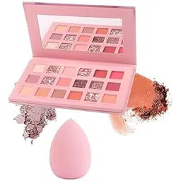 Guriya Makeup Sponge & Nude Eyeshadow Palette - 18 Color Makeup Palette for Women High Pigmented Professional Mattes and Shimmers + Beauty Blender Sponge Puff for face-picture-40