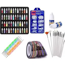 Guriya Nail Art Kit - 48 Pcs Glass Bottles Glitter Stones, 100 Nails,10 Nail Tapes, 15 Nail Art brush, 5 Nail Dotting Pen with 2 Glue (Nail Art Kit)-picture-54