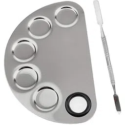 Guriya Professional Stainless Steel Cosmetic 5 Dip Makeup Mixing Plate with Spatula Tool for Women - Premium Beauty-picture-32