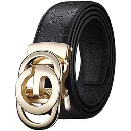 gustave Men's Auto-Lock Leather Belt, PU Embossed Leather Belt Casual Business Belt for Men, Fashion Metal Buckle, 130cm/51'' Adjustable-picture-51
