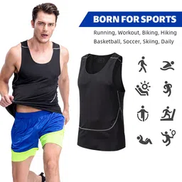 gustave GUSTAVE® Men's Gym Tank Top, Quick Dry Ultra Slim Training Shirt Sleeveless Tee Running Tank Top Fitness Sweat Shirt image 4