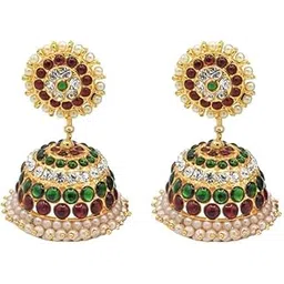 gvg plating works GVG PLATING Bharatanatyam & Kuchipudi Earring For Women & Girls | Gold Toned Earring With Green & Red Stone Jhumka | South Indian Classical Dance Accessories | Traditional Temple Jhumki Jewellery-picture-51