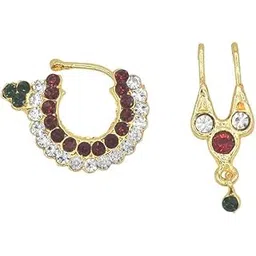 gvg plating works GVG PLATING Bharatanatyam & Kuchipudi Nose Pin For Goddesses - Pack Of 2 | Gold-toned Nath Without Piercing Nathiya | South Indian Classical Dance Accessory For Women | Traditional Temple Jewellery-picture-15