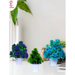 GW CREATIONS Blue and Green 3 Pieces Berry Artificial Flower With Pot-picture-38