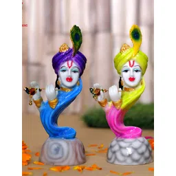 GW CREATIONS Blue & Yellow 2 Pieces Religious Marble Idol Showpieces-picture-10
