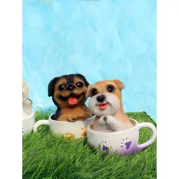 GW CREATIONS Brown & White 4 Pieces Puppies Figurine Showpiece-picture-13