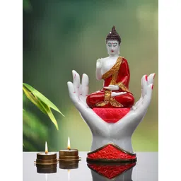 GW CREATIONS Red & White Buddha Idol Marble Showpiece-picture-37