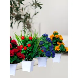 GW CREATIONS Red & Yellow 4 Pieces Berry Artificial Flowers With Pot-picture-28