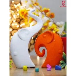 GW CREATIONS White Orange 2 Pieces Elephant Showpieces-picture-11