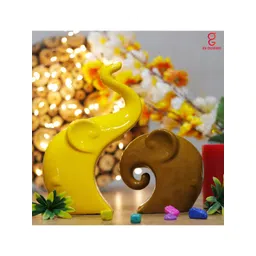 GW CREATIONS Yellow & Brown 2 Pieces Elephant Glossy Finished Showpiece-picture-28