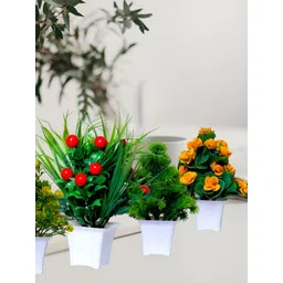 GW CREATIONS Yellow & Red 4 Pieces Berry Artificial Flowers With Pot-picture-12