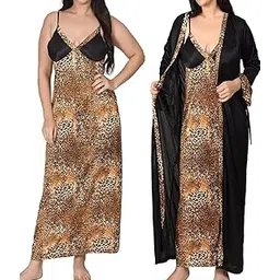 gwachi Women's and Girl's Animal Sexy Nighty for Honeymoon and Sleeping/Printed Satin Comfortable Nighty Set | (Pack of 2)-picture-39