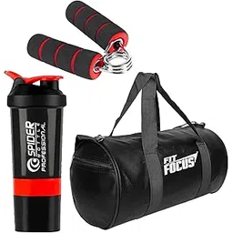 Gym Combo for Men & Women Combo of Duffle Gym Bag Gym Hand Gripper, Gym Shaker 500ML Shaker Bottle, Gym kit for Men and Women | Gym Bag | Protein Shaker | Strong Hand Gripper | Gym Shaker (Red)-picture-24