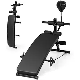 GYMAX Sit Up Bench, 3 in 1 Decline Bench with Speed Ball & Resistance Bands, Folding 5-Level Adjustable Ab Bench for Full Body Workout, Utility Curved Slant Board for Core Muscles Ab Training-picture-11