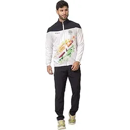 gymfit Mens Track Suit khelo india tracksuit printed For Jogging, Running, Gymwear & Activewear (IN, Alpha, M, Regular, Big Boys, White and Navy Blue)-picture-29