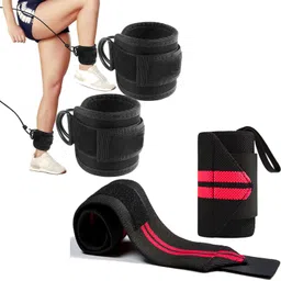 gymwar Combo of D-Ring Ankle Strap+Wrist Wrap for Gym Fitness Accessory Kit Kit-picture-15