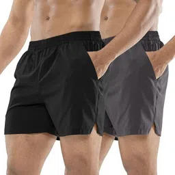 gymwear Pack of 2 Solid Men Black Gym Shorts, Running Shorts, Regular Shorts, Cycling Shorts, Sports Shorts-picture-26