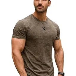 gymx Men's Gym T-Shirt | Solid Muscle Fit Tees for Men | Sports T-Shirt for Men | Casual Regular Active Wear Tees | Half Sleeve & Round Neck | Urban Flex Camo Tee- Mud Brown (Cotton Lycra)-picture-19