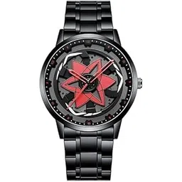 Gyro Men's Black Dial Analogue Watch New Wheel Spinning Creative Fashion League Fans Butterfly Double Snap Gift Wrist Watch (Red,6)-picture-46