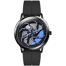 Gyro Men's Black Dial Analogue Watch New Wheel Spinning Creative Fashion League Fans Butterfly Double Snap Gift Wrist Watch (StrapZ, Blue)-picture-10