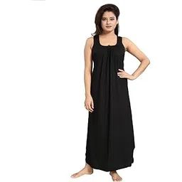 h & c Full Length Women's Hosiery Cotton Fabric Long Nighty Slip/Camisole Slip/Night Wear Maxi for Women (Free Size, Black)-picture-12