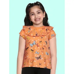 H By Hamleys Girls Orange & Blue Printed Ruffles Pure Cotton Top-picture-58