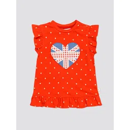 H By Hamleys Girls Polka Dots Printed Flutter Sleeves Cotton Top-picture-46