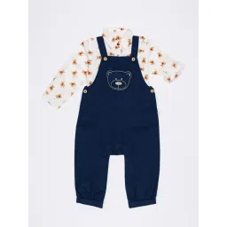 H by Hamleys Infants Girls White & Navy Printed Full Sleeves Shirt With Dungaree-picture-39