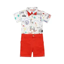 H by Hamleys Kids White & Red Printed Shirt, Shorts with Bow-picture-25
