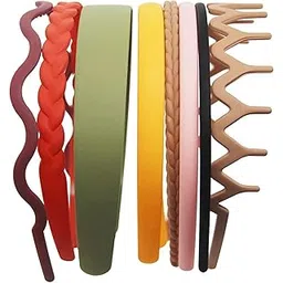 H-Style Store Fashion Plastic Elastic Hair Comb teeth Headband for Women & Girls - Multicolor (Pack of 8 Pcs)-picture-10