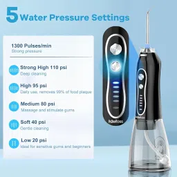 H2ofloss Water Dental Flosser Teeth Pick -Portable Oral Irrigator with 5 Modes, Rechargeable IPX7 Waterproof Orthodontic Teeth Cleaner Pick Cordless for Home Travel-300ml Water Tank (Black.) image 1
