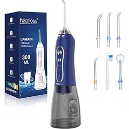 H2ofloss Water Dental Flosser Teeth Pick -Portable Oral Irrigator with 5 Modes, Rechargeable IPX7 Waterproof Orthodontic Teeth Cleaner Pick Cordless for Home Travel-300ml Water Tank (Dark Blue)-picture-10