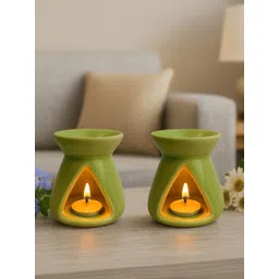 HABERE INDIA 6-Pcs Green Ceramic Diffuser With T-Light & Aroma Oil 10 ml Each-picture-40