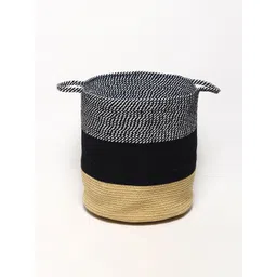 HABERE INDIA Beige & Black Textured Cotton Jute Storage Basket-picture-39