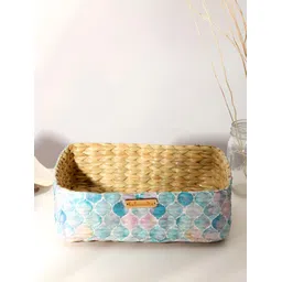 HABERE INDIA Beige & Blue Textured Bamboo Multi-Utility Organiser-picture-35