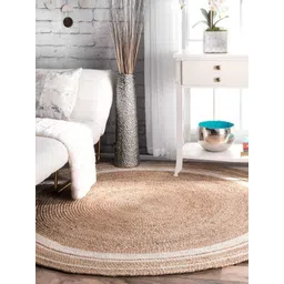 HABERE INDIA Beige & White Woven Design Jute Circular Carpet-picture-12
