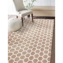 HABERE INDIA Beige & White Woven-Design Jute Hand Woven Carpets image 1