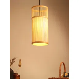 HABERE INDIA Beige Cylidrical Bamboo Hanging Pendant Ceiling Lamp-picture-33