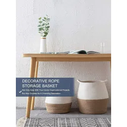 HABERE INDIA Beige Solid Cotton & Jute Handcrafted Storage Bag-picture-10