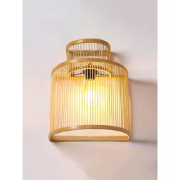 HABERE INDIA Beige Textured Wood Cylinder Shaped Wall Lamp-picture-27