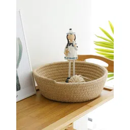 HABERE INDIA Beige Woven-Design Jute Storage Basket-picture-30