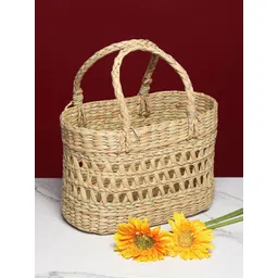 HABERE INDIA Beige Woven Seagrass Storage Basket-picture-30