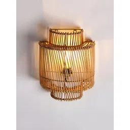 HABERE INDIA Brown Textured Wood Cylinder Shaped Wall Lamp-picture-11